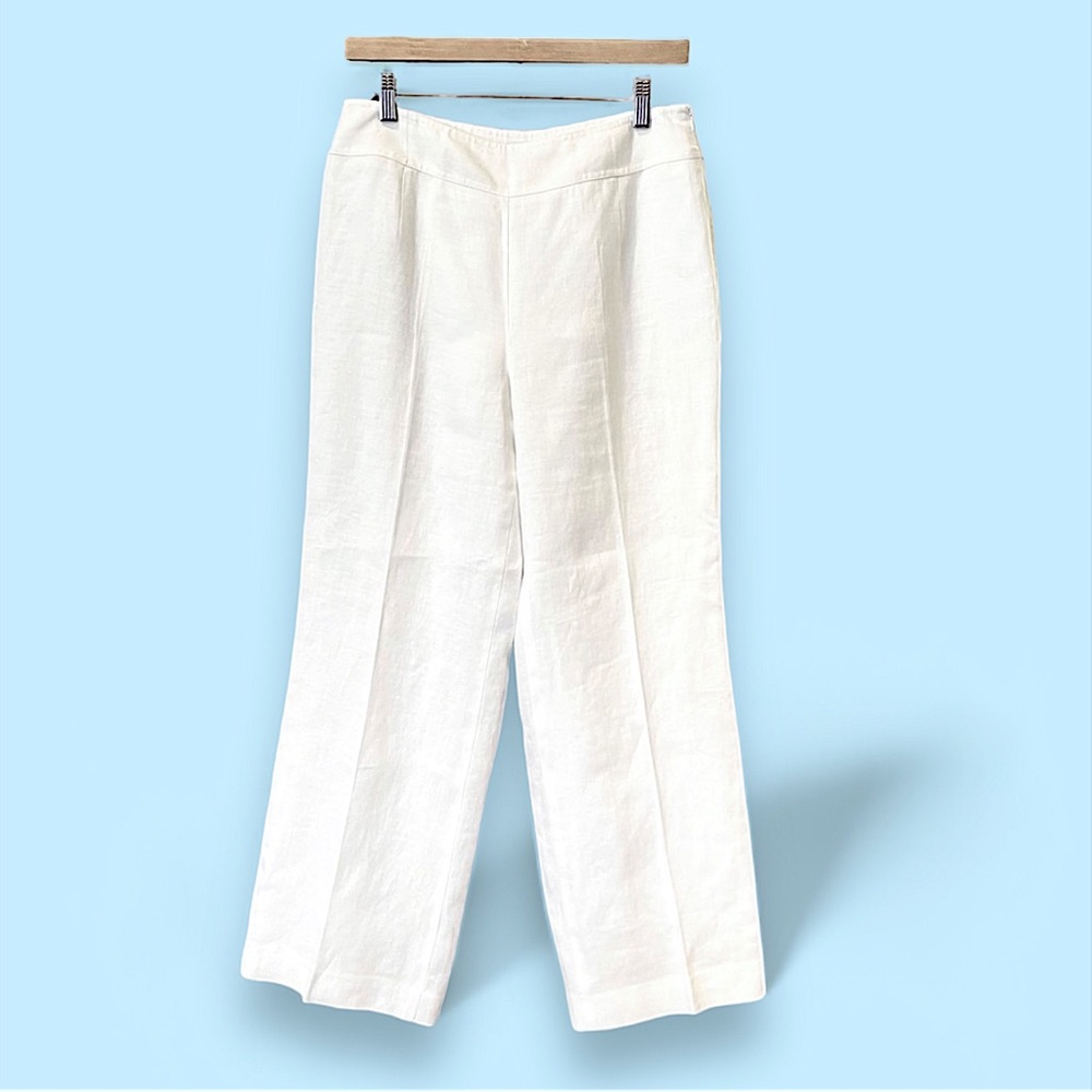 Talbots Irish Linen Flat Front White Pant Trousers Coastal Grandma Structured 10